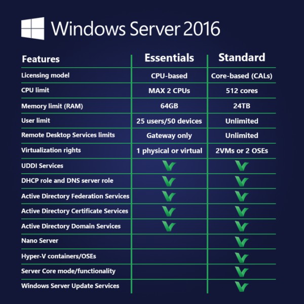 Microsoft Windows Server 2016 Essentials - Digital Licence - Softwarek